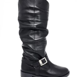 Cizme fronsate din piele neagra Best Walk