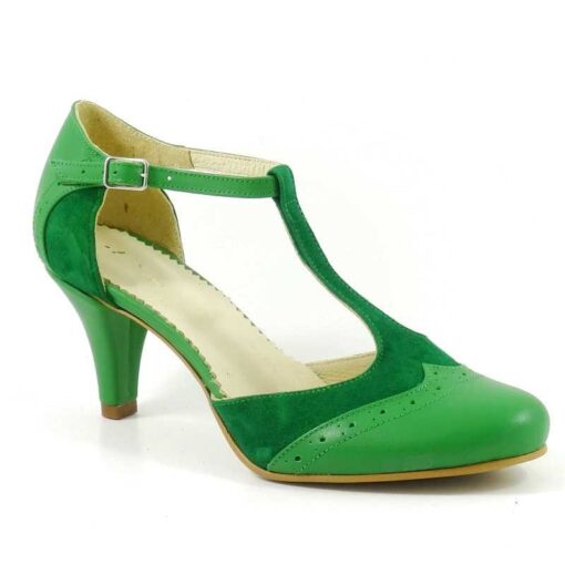 Sandale din piele naturala cu toc de 5 cm (M 391 verde)