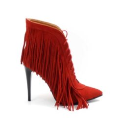 Botine cu franjuri din piele naturala intoarsa rosie Stefania 1