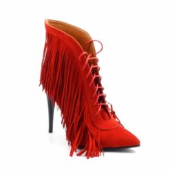 Botine cu franjuri din piele naturala intoarsa rosie Stefania 1