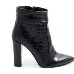 Botine elegante de dama din piele naturala lacuita neagra Laura
