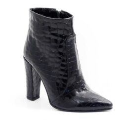 Botine elegante de dama din piele naturala lacuita neagra Laura