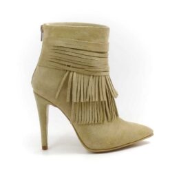 Botine elegante din piele naturala intoarsa nude Madalina