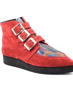 Ghetute din piele naturala rosie Gemma, model handmade elegant
