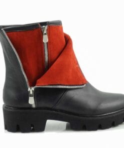 Ghete dama din piele naturala intoarsa neagra si rosie ( T 421NR)