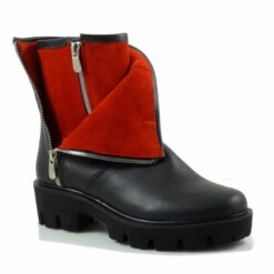 Ghete dama din piele naturala intoarsa neagra si rosie ( T 421NR)
