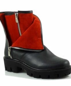 Ghete dama din piele naturala intoarsa neagra si rosie ( T 421NR)