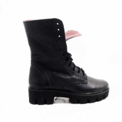 Ghete dama din piele naturala neagra bizonata neagra Glow 2
