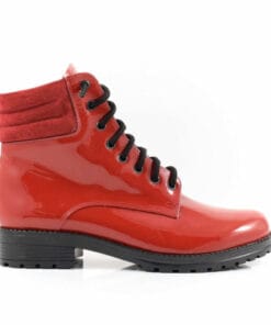Ghete din piele naturala rosie, handmade, model elegant cu talpa comfortabila