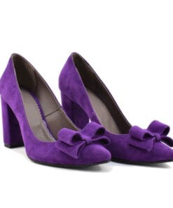 Pantofi dama din piele naturala mov cu funda Criss handmade