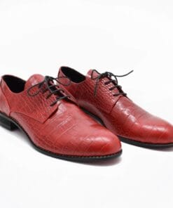 Pantofi barbatesti piele naturala Croco Rosu, design texturat elegant