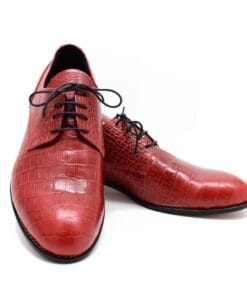 Pantofi barbatesti piele naturala Croco Rosu, model elegant cu textură crocodil