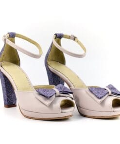 Pantofi de mireasa nude roze cu glitter mov