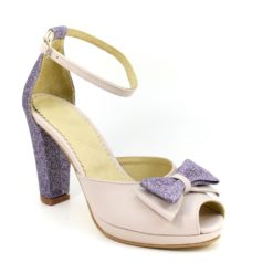 Pantofi de mireasa nude roze cu glitter mov