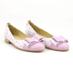 Balerini din piele naturala alba imprimata cu flututi roz (1910)