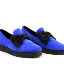 Pantofi piele naturala albastri cu funda neagra Iris 2, handmade
