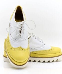 Pantofi casual dama Misty piele box alb galben handmade JulianShoes