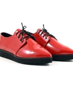 Pantofi casual piele naturala lacuita rosie Flatt Point 3 design elegant