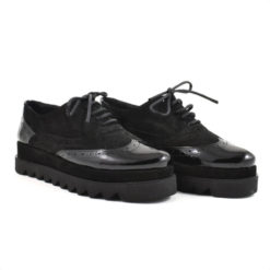 Pantofi casual de dama In combinatie de piele naturala box cu piele intoarsa de culoare neagra