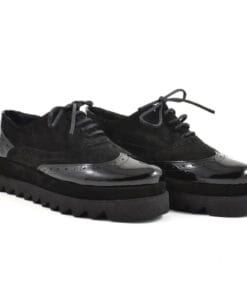 Pantofi casual de dama In combinatie de piele naturala box cu piele intoarsa de culoare neagra