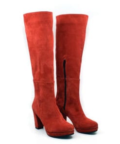 Cizme piele naturala intoarsa rosie Laurette, handmade, design elegant si confortabil