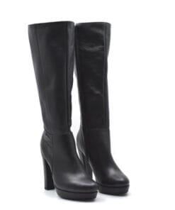 Cizme din piele naturala neagra cu platforma de 2 cm si toc de 11 cm