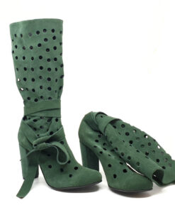 Cizme de vara perforate din piele intoarsa verde