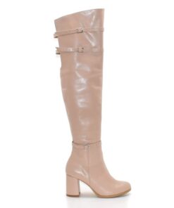 Cizme peste genunchi din piele naturala culoare nude, design elegant si confortabil