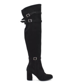 Cizme peste genunchi piele naturala intoarsa neagra RZ 04 handmade