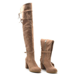 Cizme peste genunchi din piele naturala intoarsa nude RZ 06