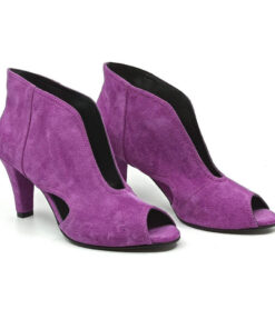 Botine decupate la varf de culoare albastru regal din piele naturala intoarsa mov