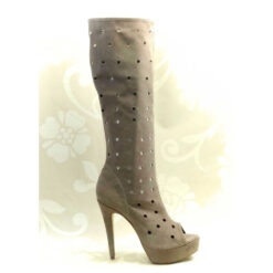 Cizme de vara perforate din piele naturala intoarsa nude Selecta