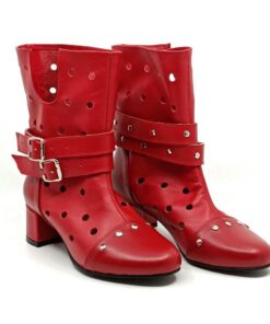 Ghete perforate din piele naturala cu toc 5 cm, design Simpa 7 handmade