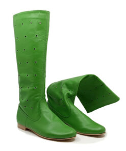 Cizme vara perforate piele Box naturala verde, design elegant handmade