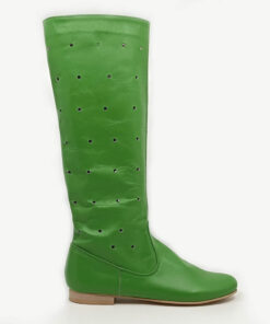 Cizme vara perforate piele box verde naturala handmade