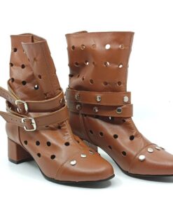 Ghete perforate din piele naturala cu toc 5 cm, model Simpa 6 handmade