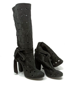 Cizme vara perforate fronsate Ilinca piele naturala negre handmade