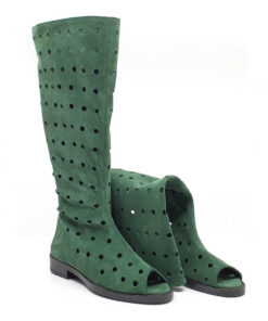 Cizme de vara perforate din piele naturala verde Ilinca 6