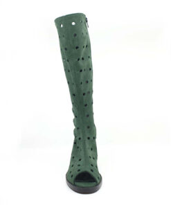 Cizme de vara perforate piele naturala Ilinca 6 verzi handmade