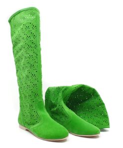 Cizme de vara perforate de vara realizate din piele intarsa naturala de culoare verde