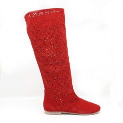 Cizme de vara perforate realizate din piele naturala intoarsa rosie