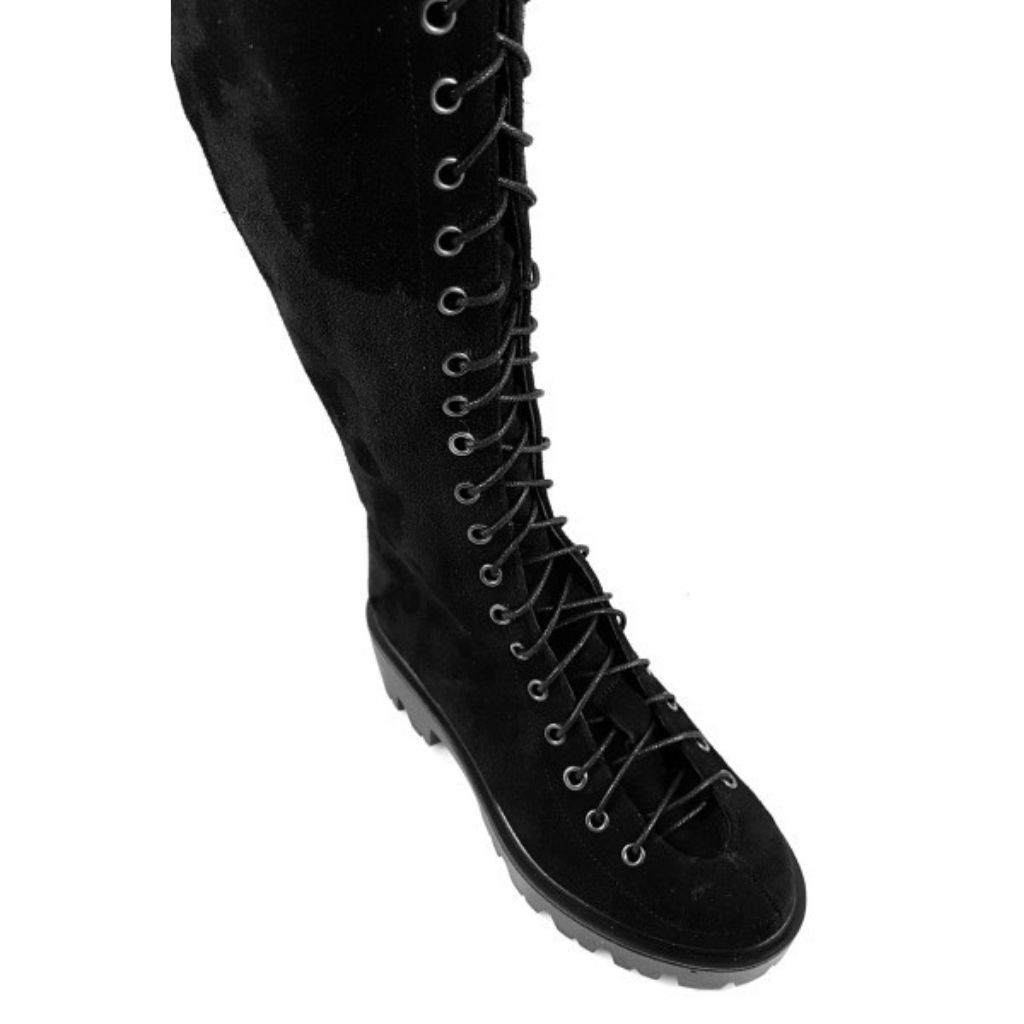 maze collection rule Cizme peste genunchi cu fermoar la spate, piele naturala intoarsa neagra C  101 - Pantofi Handmade