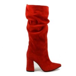 Cizme Fronsate din Piele Naturala Intoarsa Rosie Beverly Girl