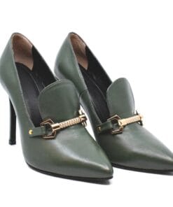 Pantofi eleganti Kelly 2 verde kaki piele naturala toc 10 cm accent auriu office business premium